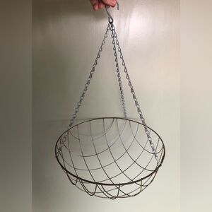 Vtg Metal Hanging Planter Flower Fruit Basket Robin Egg BLUE, Rustic Cottage